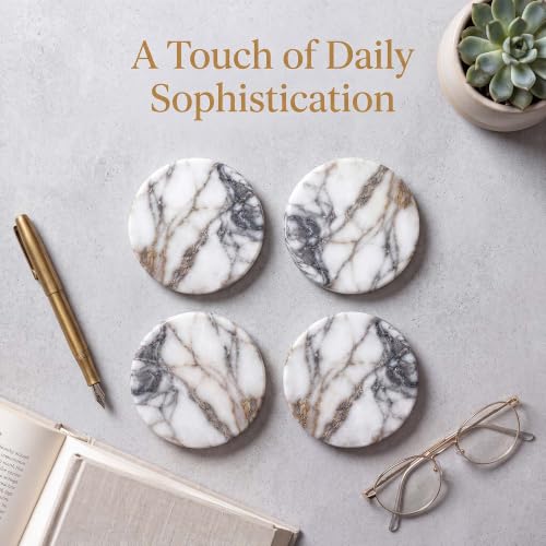 Marble Coasters Set of 4 - Stone Drink Coasters for Desk & Table Protection