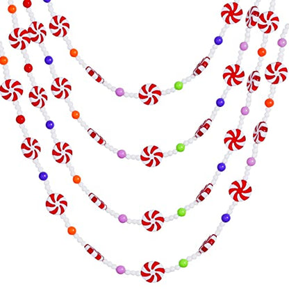 Christmas Candy Beaded Garland - Red & White Peppermint Decor for Holiday Tree & Party