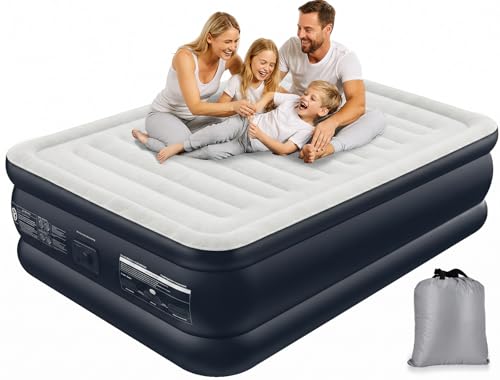 Queen Air Mattress with Built-In Pump - Gray & White, 18-Inch Raised