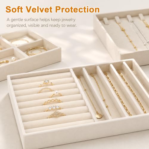 Velvet Jewelry Drawer Organizer Trays 4-Layer Beige Storage Set