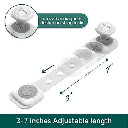 Babelio TAK Cabinet Straps Locks for Babies, 10 Pack Child Proof Safety Locks for Drawers, Baby Proof Latches for Kitchen, Furnitures, Strong Adhesive
