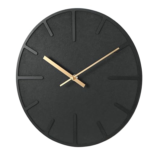 Wall Clock 12 Inch Diameter Black Wooden Dial Silent Quartz Movement - Black / 12 Inch