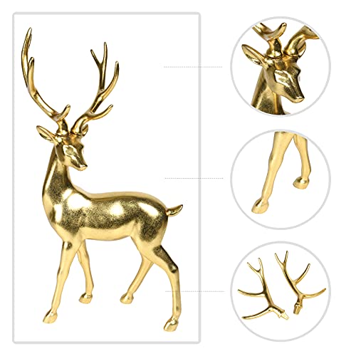 Gold Reindeer Christmas Decoration - Large Indoor Holiday Figurine 11x6.9x20.9 Inch - Variation B