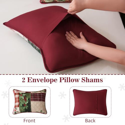 Red King Size Christmas Patchwork Quilt Bedding Set with Pillow Shams