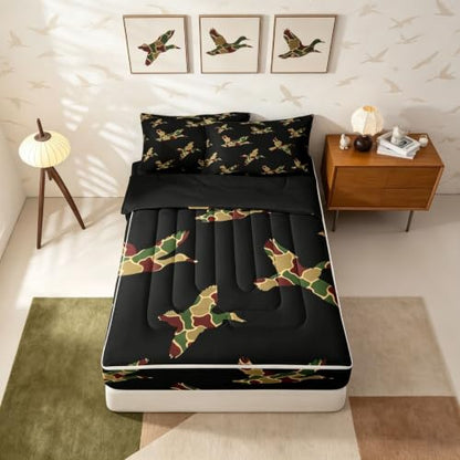 Kids Camouflage Comforter Set Full Maroon Brown Black Hunting Bedding 3 Pcs