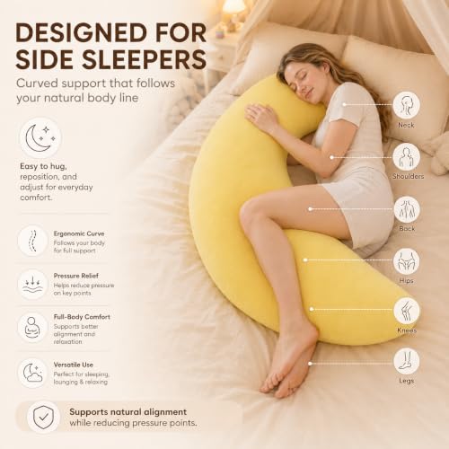 Moon Shaped Body Pillow White Oversized Cooling C-Shaped Support for Side Sleepers