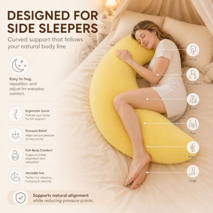 Moon Shaped Body Pillow White Oversized Cooling C-Shaped Support for Side Sleepers