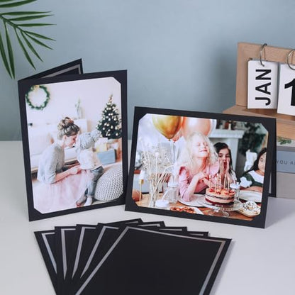200 Pcs Black Photo Folders for 4x6 & 5x7 Pictures with Silver Trim - DIY Note Cards