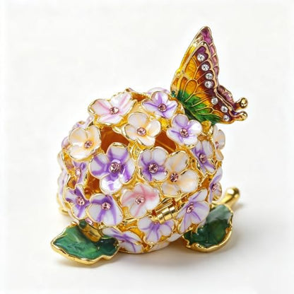 Vintage Enamel Flower Trinket Box with Butterfly Keepsake Jewelry Storage - Pink & Purple