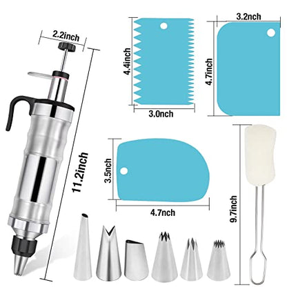 Icing Decoration Gun Set Dessert Decorating Decorator Syringe Cake Decorating Tool 6 Russian Piping Icing Nozzles Cream Scraper Cupcake Frosting Filling Injector Cake Icing Tools