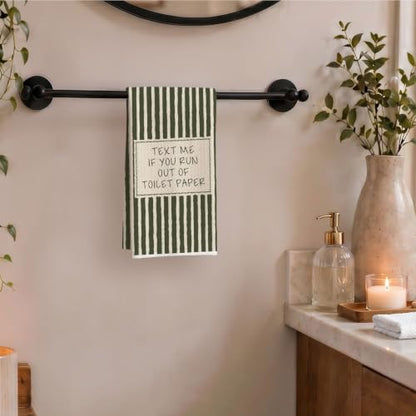 Bathroom - 09 Olive Green Striped Hand Towels - Waffle Textured Decorative Set