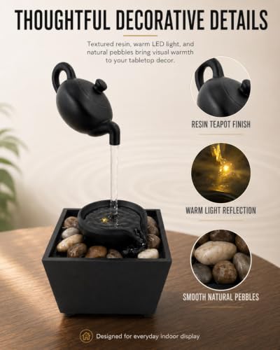 Floating Illusion Teapot Water Fountain Decor - Gold
