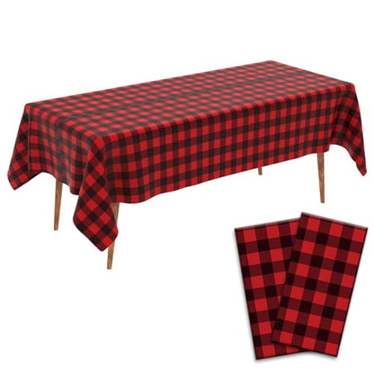 Red and Black Checkered Tablecloth Set - 2 pcs 108x54 Inch Disposable Waterproof Table Cover for Parties