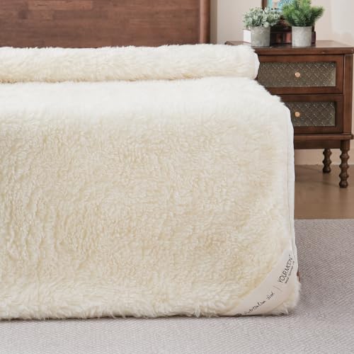 White Wool Mattress Pad Queen with Merino Fleece and Cotton Reversible Surface