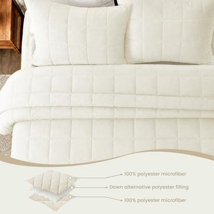 Cream Lightweight Queen Quilt Set for Hot Sleepers, Breathable & Pet Hair Resistant
