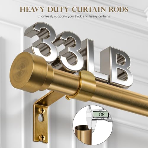 Brushed Brass Curtain Rod 32-88 Inch Heavy Duty Adjustable Drapery Pole with Finials