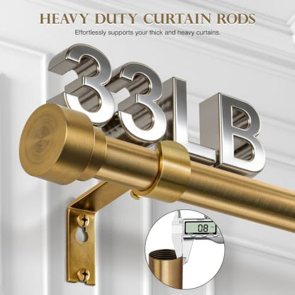 Brushed Brass Curtain Rod 32-88 Inch Heavy Duty Adjustable Drapery Pole with Finials