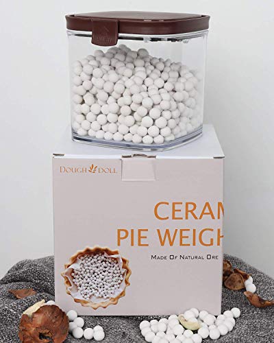 2 Pounds Ceramic Pie Crust Weights Pre-Washed for Baking Quiche Tart Natural Stoneware with Sealed Jar (2 Pounds)