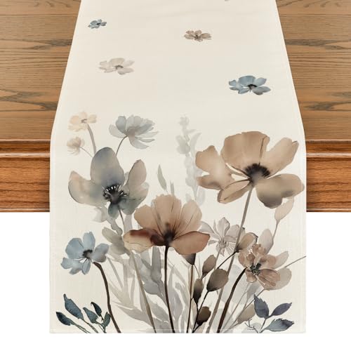 Artoid Mode Brown Poppy Floral Spring Table Runner 13 x 108 Inches Home Decor