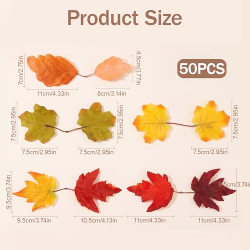 Autumn Maple Leaves Artificial Fall Decor 50 Pcs for Thanksgiving Halloween