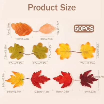 Autumn Maple Leaves Artificial Fall Decor 50 Pcs for Thanksgiving Halloween