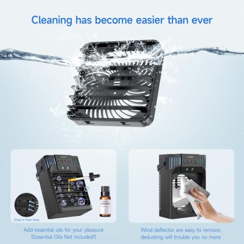 Portable 4-in-1 Evaporative Air Cooler with Remote, 3 Modes & LED Light - Black