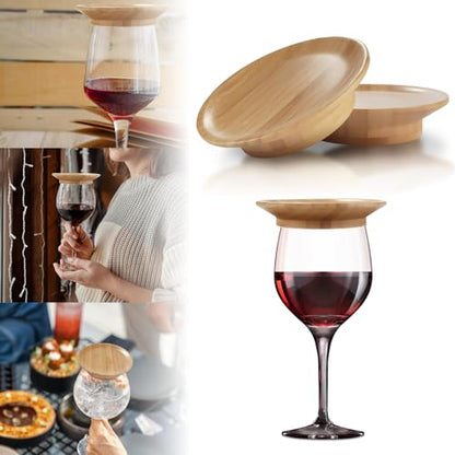 Generic Wine Glass Charcuterie Board Topper, Appetizer Glass Toppers Plate, Bamboo Wine Glass Covers, Wine Glass Coasters for Housewarming Party