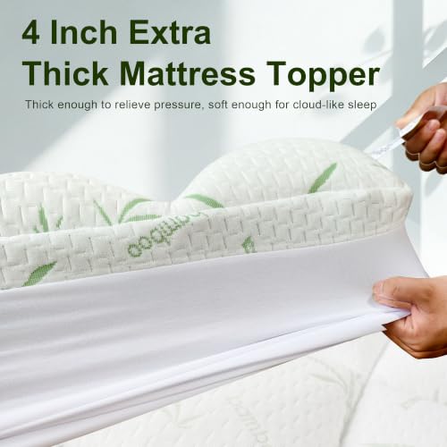 Green 4 Inch Memory Foam Mattress Topper Queen Size Cooling Gel Bamboo Cover