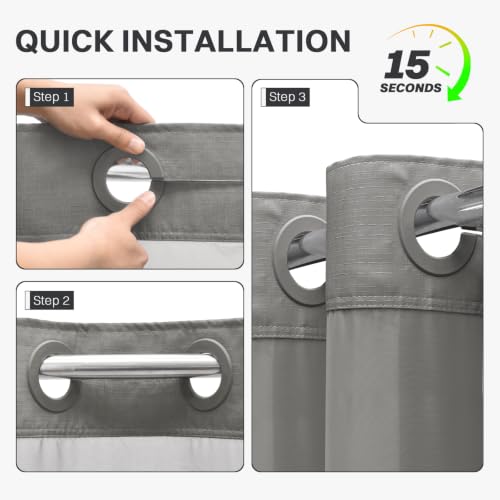 LXBNI Ringless Shower Curtain with Snap-In Liner - Grey 72x75 Inch, Pack of 1