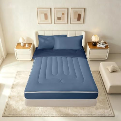 Feelyou Navy Blue Twin Comforter Set Zipper Bedding for Kids Boys Girls