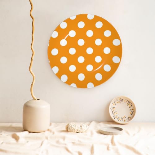 7in Orange and White Polka Dot Ceramic Decorative Plate with Stand & Hook - Home Decor