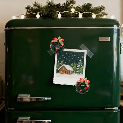 Christmas Fridge Magnets with Mistletoe Design - Style8, Cute Wreath Xmas Refrigerator Decor