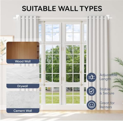 No-Drill Curtain Rod for Windows White 6 Pack Adjustable & Rent-Friendly