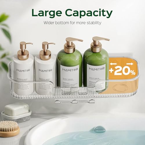 HAMITOR 5 Pack Clear Adhesive Shower Caddies, Bathroom Wall Organizer