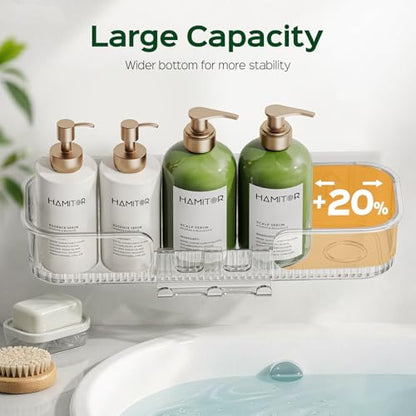 HAMITOR 5 Pack Clear Adhesive Shower Caddies, Bathroom Wall Organizer