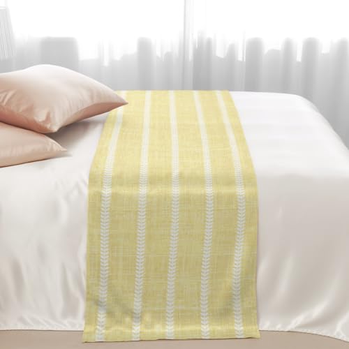 Queen Size Pale Yellow Striped Bed Runner - Modern Minimalist Decor, Satin Finish, 83x20 Inches