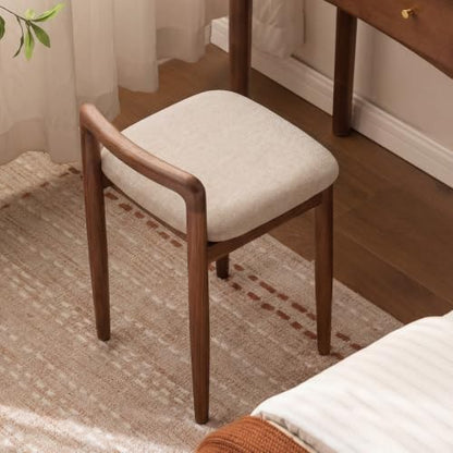 Vanity Stool Oak Wood with Walnut-White Finish — Solid Oak Home Vanity Chair, 14.29 W x 14.56 D x 20.67 H (Variation: Walnut-White)