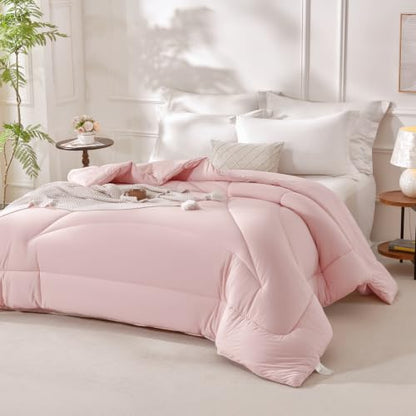 Pink Twin Ultra-Soft Jersey Knit Comforter - Lightweight All-Season Down Alternative
