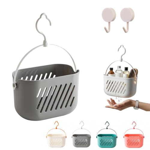 Grey Plastic Hanging Shower Caddy Organizer with Hook - Portable Bathroom Storage Tote