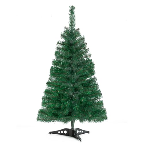 3FT Artificial Christmas Tree Green Mini Tabletop Xmas Tree with Plastic Stand - Indoor Outdoor Holiday Decor - Variation: Green