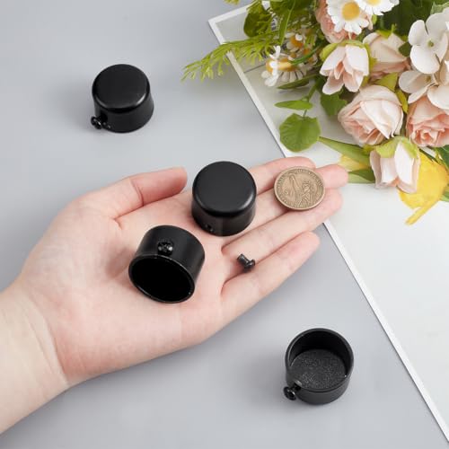 Black 4 Pack Curtain Rod End Caps Fits 1 Inch/25.5mm Poles - Iron Finials for Roman & Closet Rods