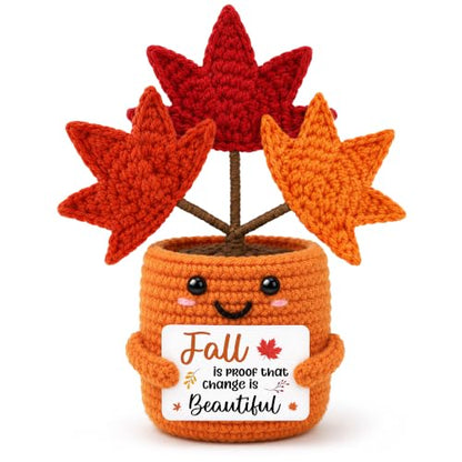 Fall Gift Basket with Crochet Maple Leaf Decor for Women - Autumn Home Accent
