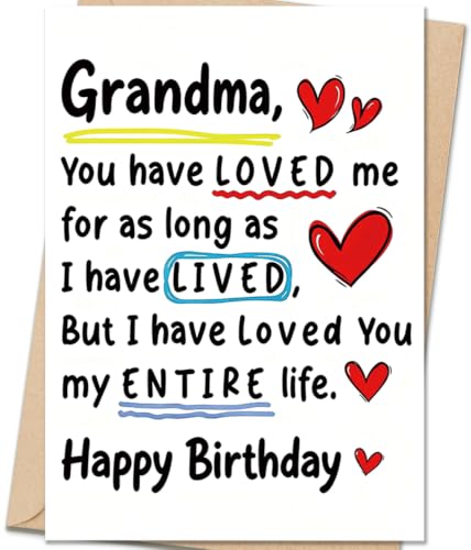 Grandma Birthday Card with Envelope & Stickers - Variation DA-0124, 7x5 Inch