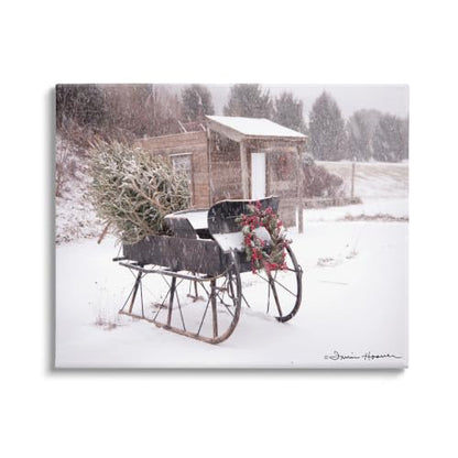 Unframed Canvas Wall Art - Snow Sleigh with Tree and Wreath Scene 30 x 24 inches