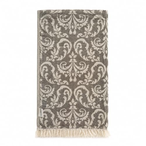 Turkish Beach Towel Oversized 35x69 Inch Quick Dry Sand Resistant Damask Pattern Taupe Brown & Cream