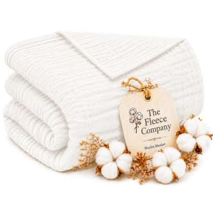 White 130x150cm 6-Layer Cotton Muslin Blanket - Pre-Washed & Soft