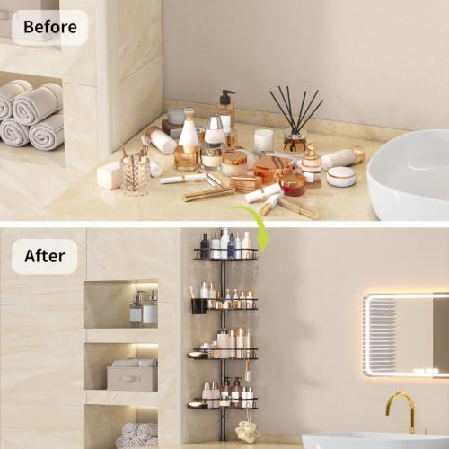 Adjustable Corner Shower Caddy Tension Pole, 4-Tier Bathroom Organizer