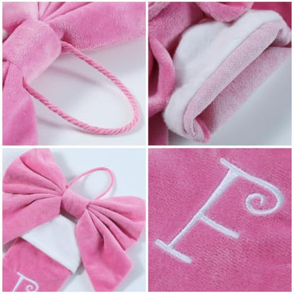 Mini Pink Velvet Christmas Stocking with Bow & Embroidered Monogram - Pink-A