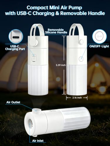 Portable Air Pump for Inflatables with RGB Camping Light & 2000mAh Battery