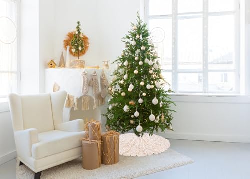 48 Inch Champagne Gold Christmas Tree Skirt Velvet Sequin Holiday Decor